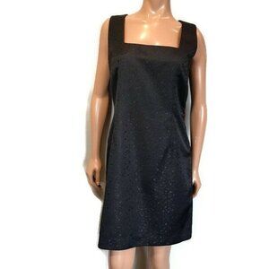 3/$20 REITMANS Square Neck Shift Dress Embossed Floral Metallic Wide Strap